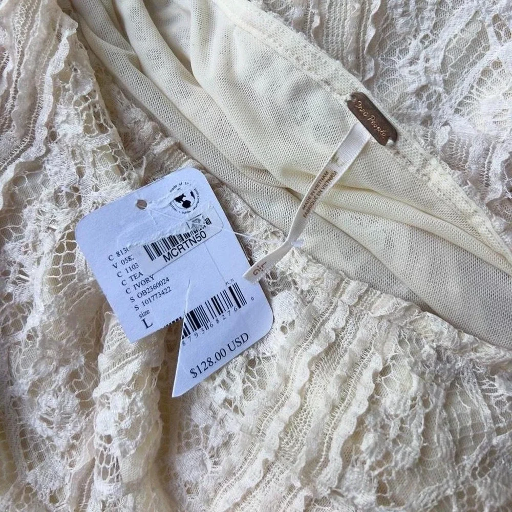 Free People Tabby Lace Long Sleeve Mini Dress Tea Size Large NWT Boho Festival